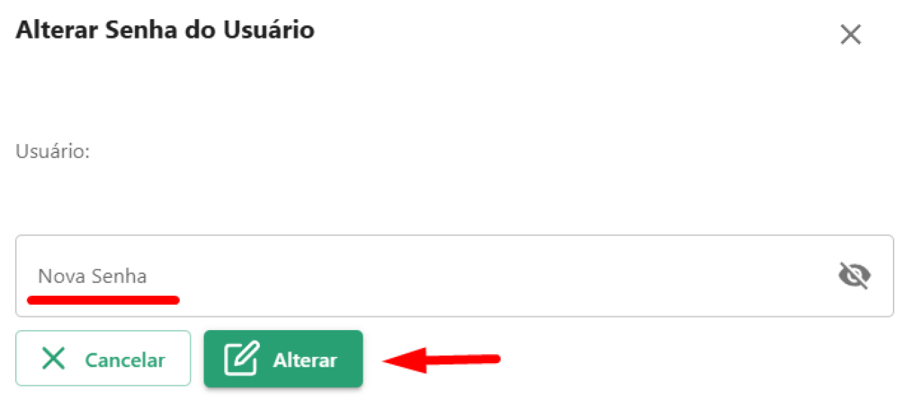 Janela de redefinição de senha