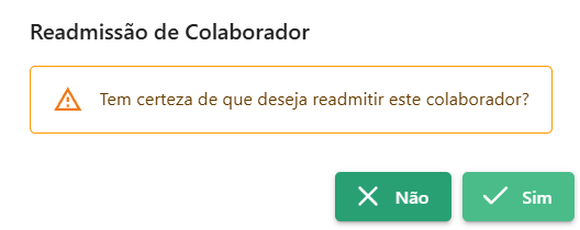 Tela de seleção SIM OU NÂO para Readmissão