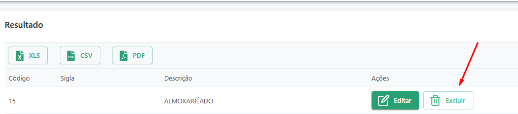 Menu onde está localizada a opção de pesquisa de centro de custo com destaque no ícone verde >Editar