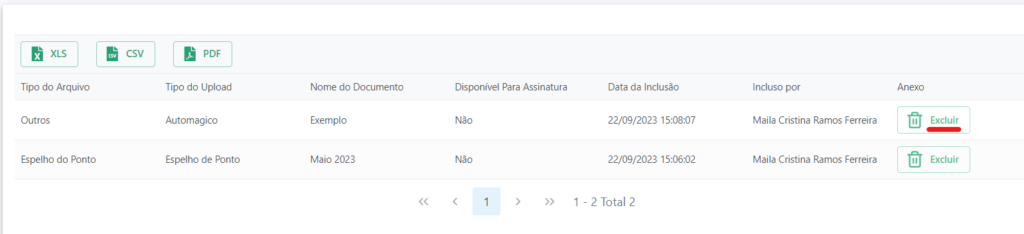 Lotes Cadastrados Resultados da pesquisa de Lotes de documentos cadastrados