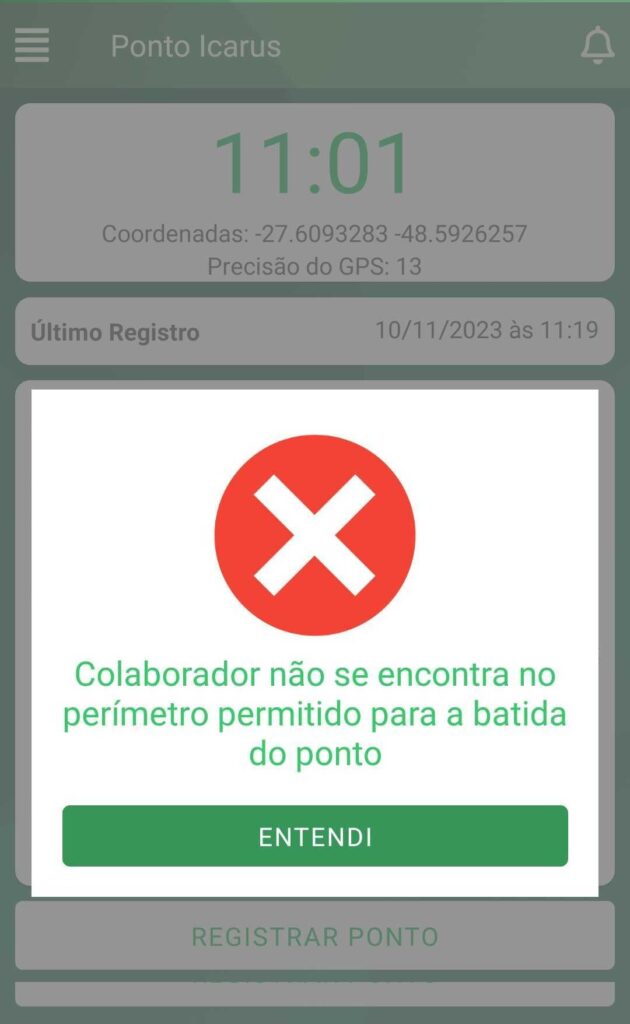 Erro de localização ao registrar o ponto Erro de localização ao registrar o ponto