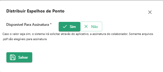 Tela de distribuição do espelho de ponto Tela de escolha para indicar se os espelhos de ponto devem ser distribuídos para assinatura ou não.